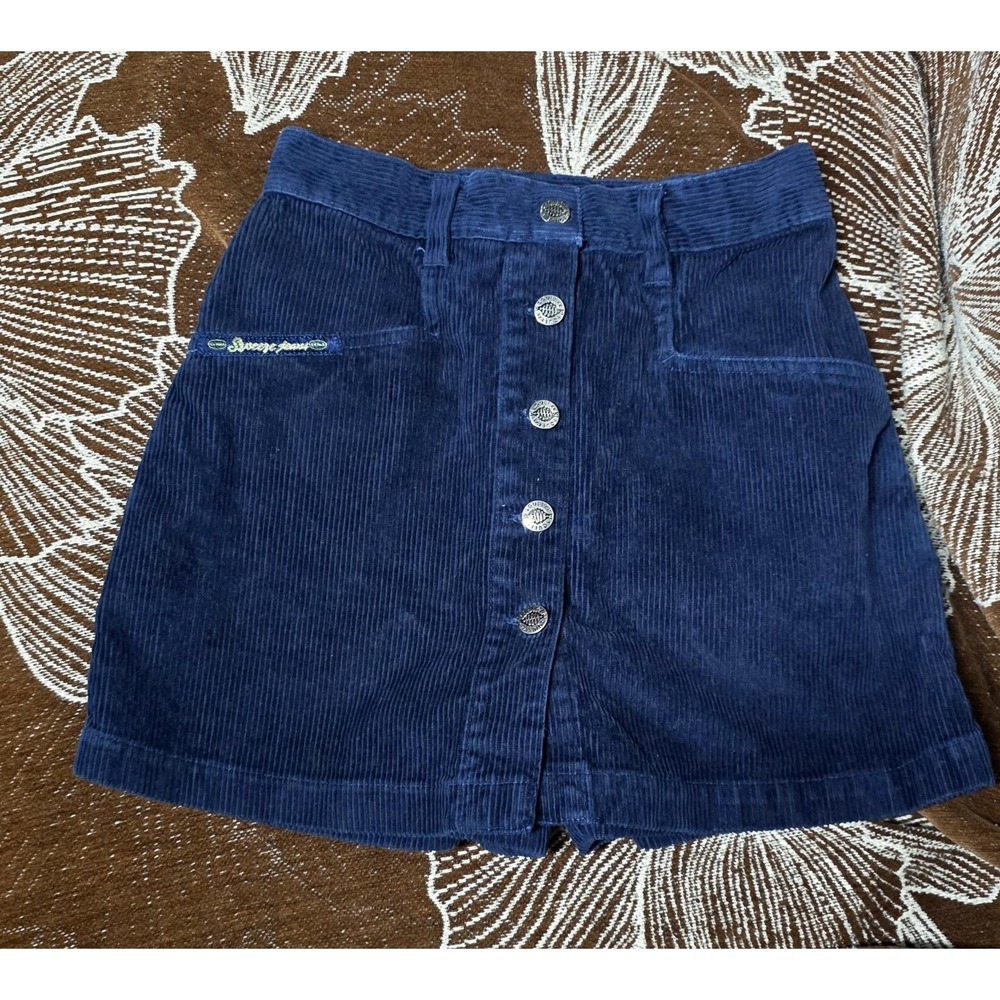 Y2K Squeeze Jeans Corduroy Skort Shorts 3/4 Navy Blue 90s XS button front mini